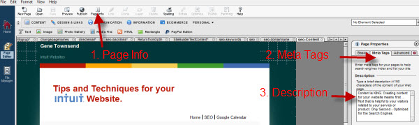 Entering "Page Text and Keywords" in Intuit SiteBuilder