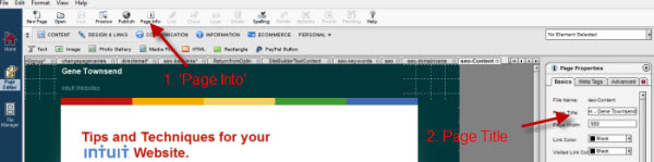 Entering "Page Title" in Intuit SiteBuilder